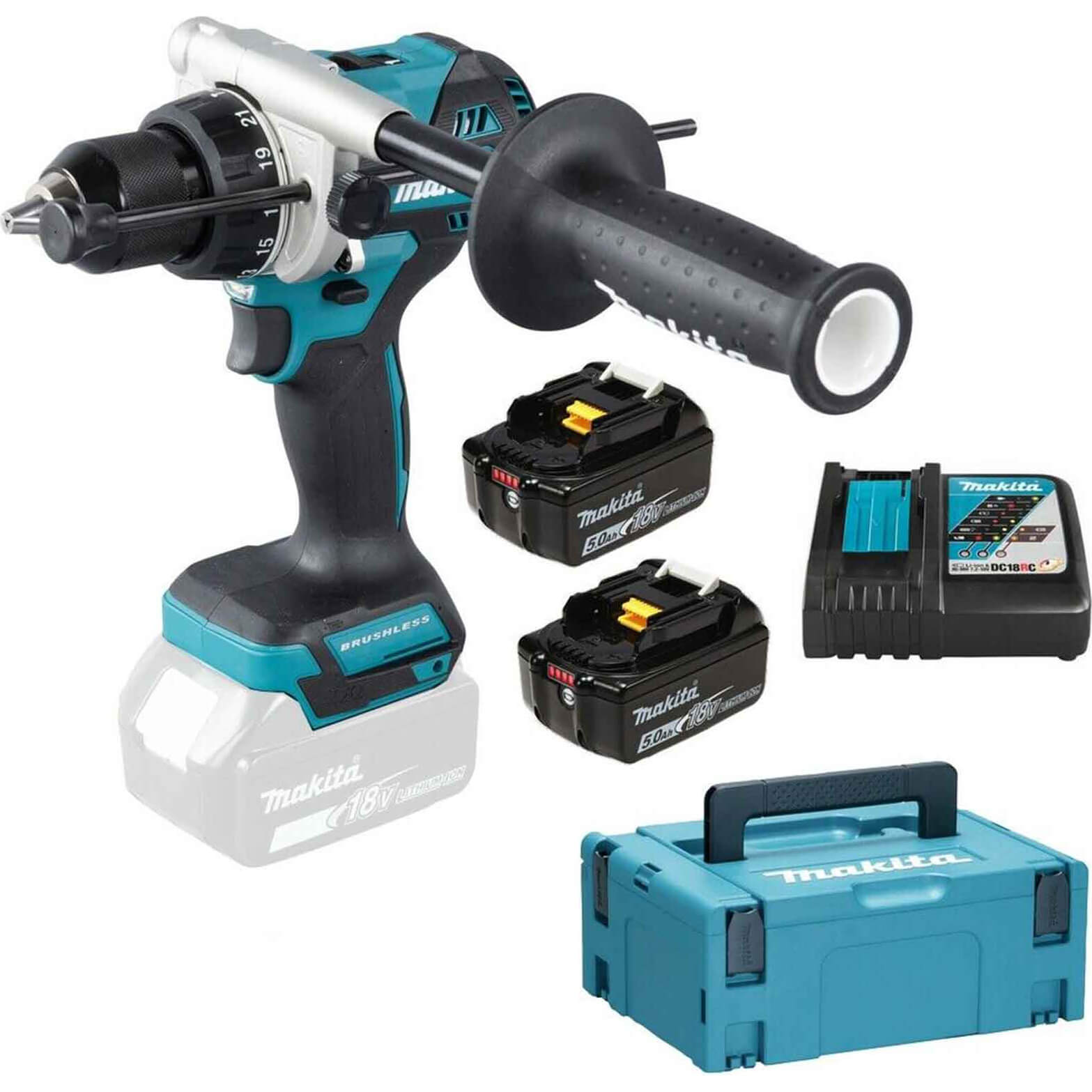 Makita DHP486RTJ 18v Brushless Combi Drill 2 x 5.0ah Batteries Charger