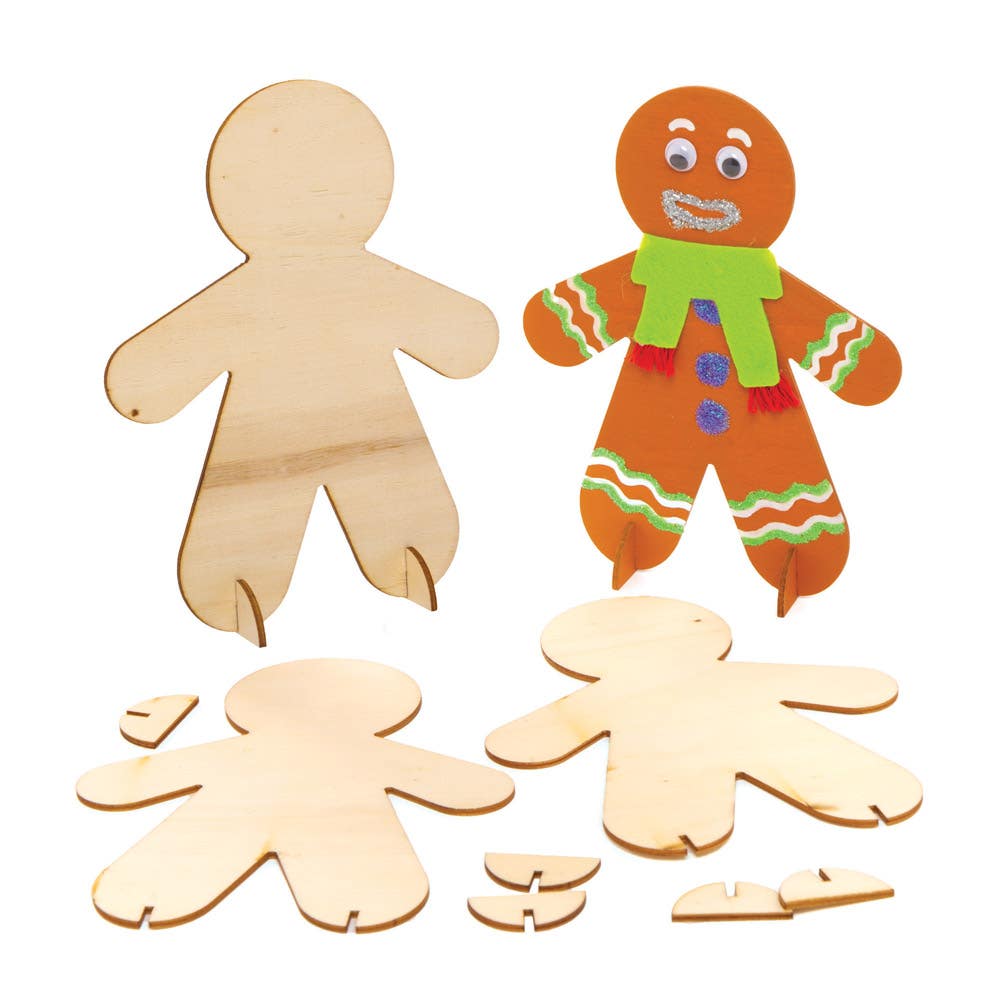 Baker Ross Wooden People Blanks - 6 People Shapes For Crafts. Wooden Gingerbread Man Shapes. Size 17cm.