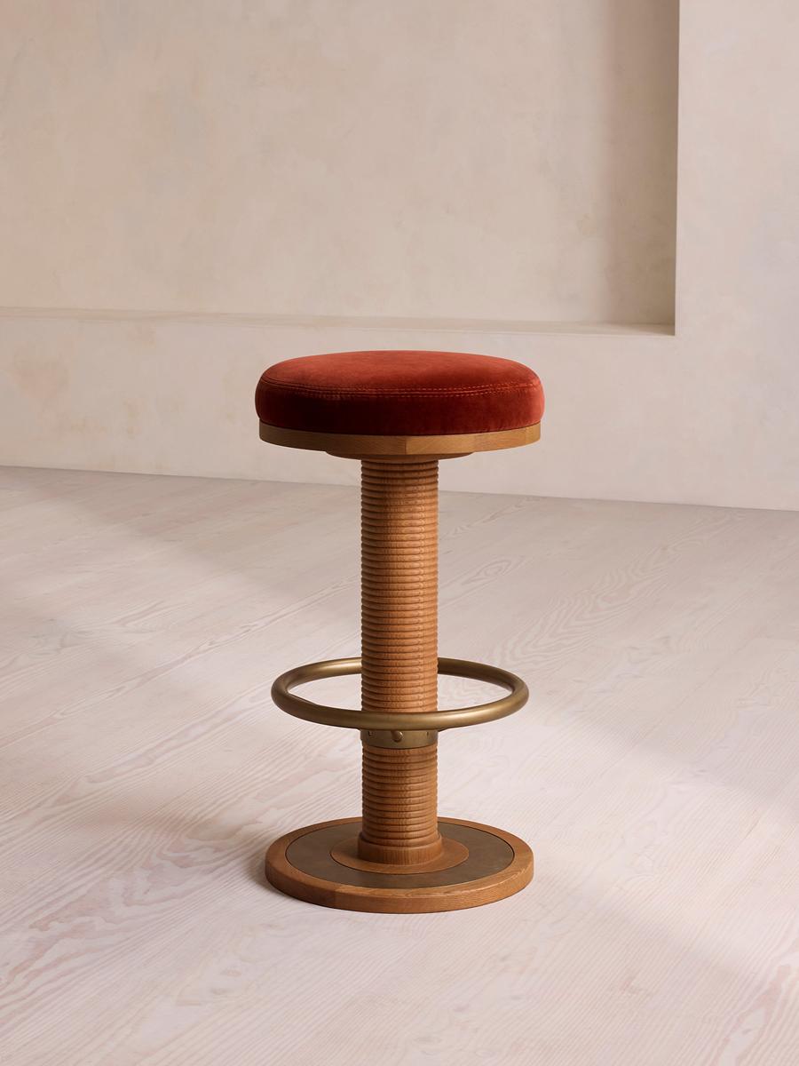 Soho Home Bryden Tall Barstool, Velvet, Rust