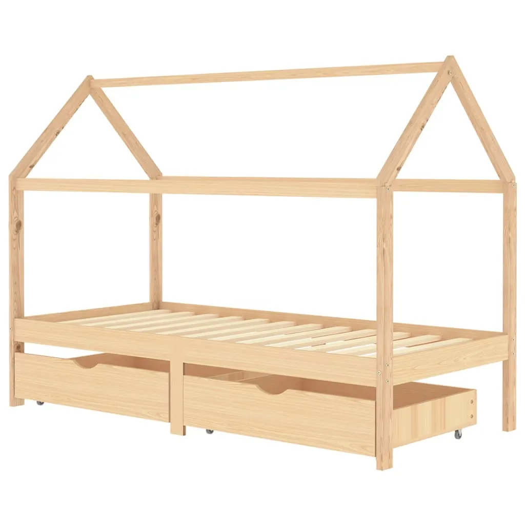 VidaXL Kids Bed Frame with Drawers Solid Pine Wood 90x200 cm