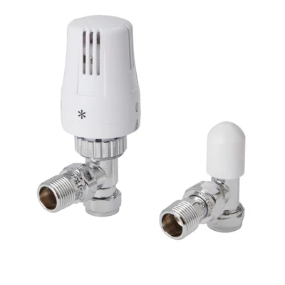 Flomasta Polished Angled Thermostatic Radiator Valve & Lockshield (Dia)15mm X ½"