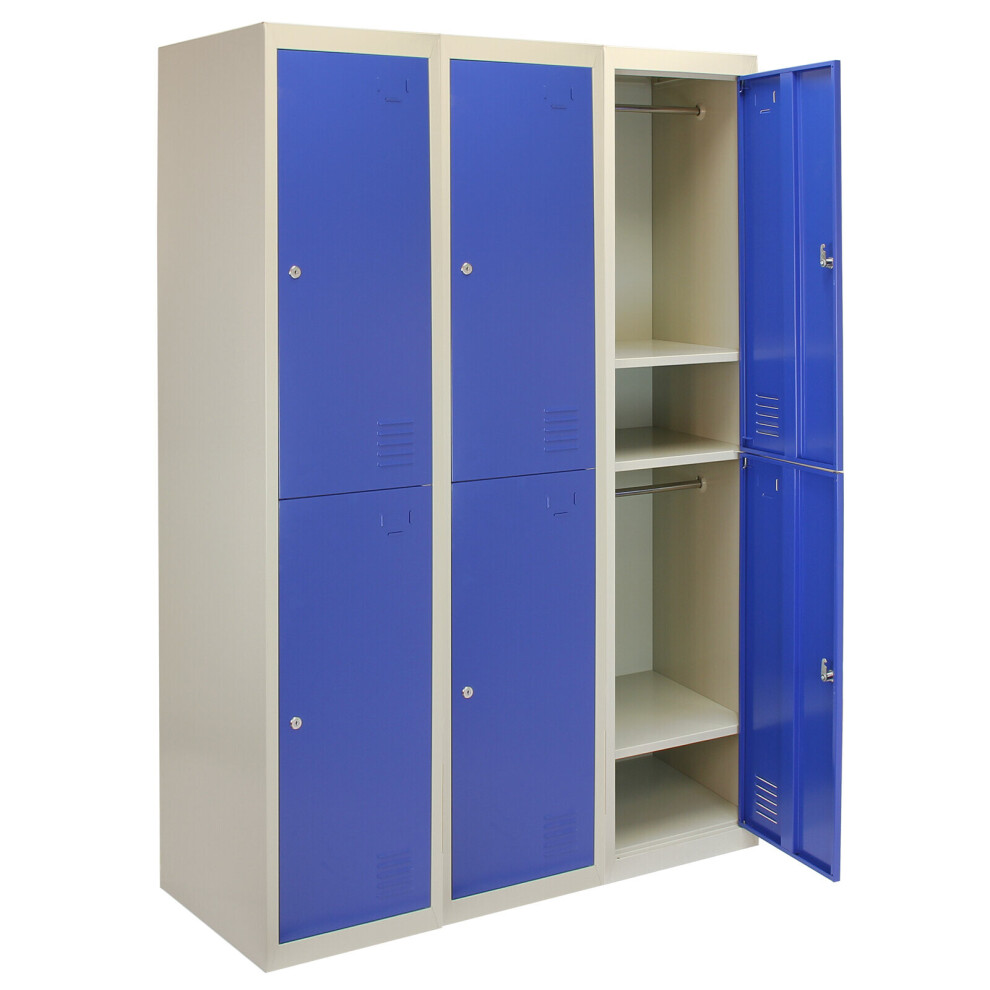 MonsterShop 3 x Metal Storage Lockers Two Doors Blue Flatpack
