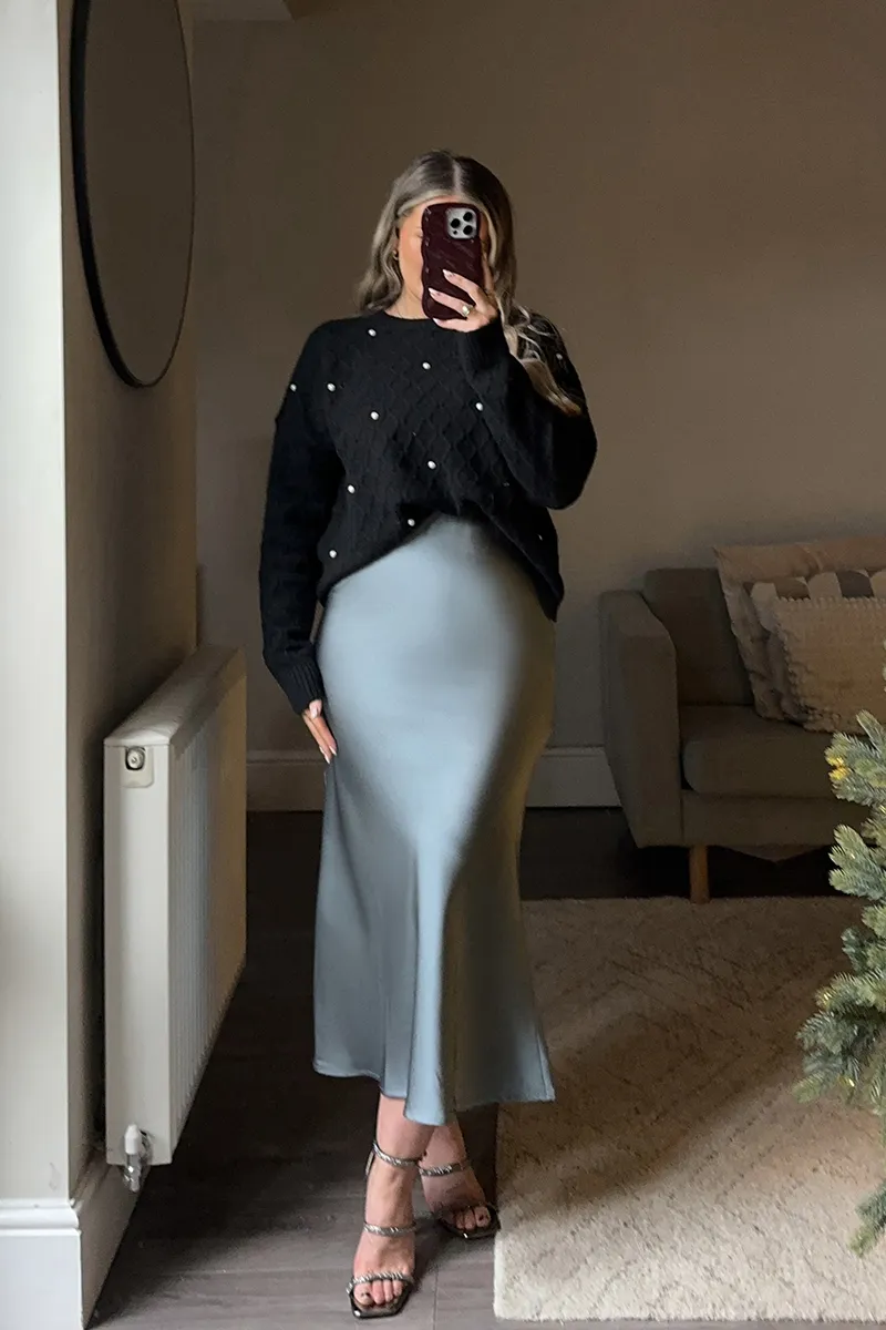 In The Style Petrol Blue Satin Midaxi Skirt