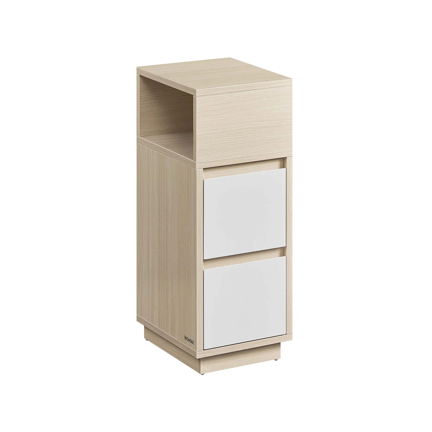 VASAGLE Slim Bedside Table with 2 Drawers, Natural Beige + Cloud White / 1