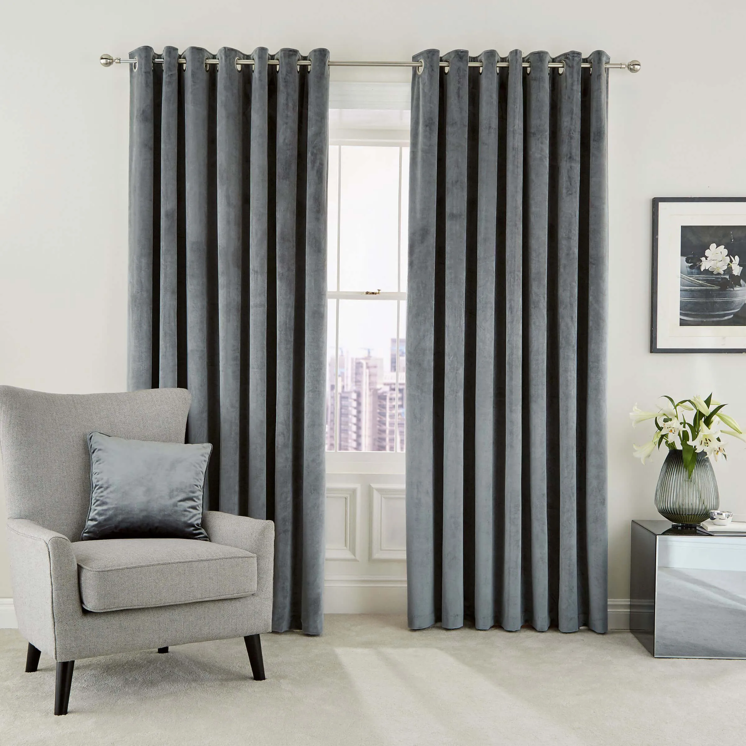 Helena Springfield 'Escala' Woven Lined Curtains|Size: 228cm width x 183cm drop|grey
