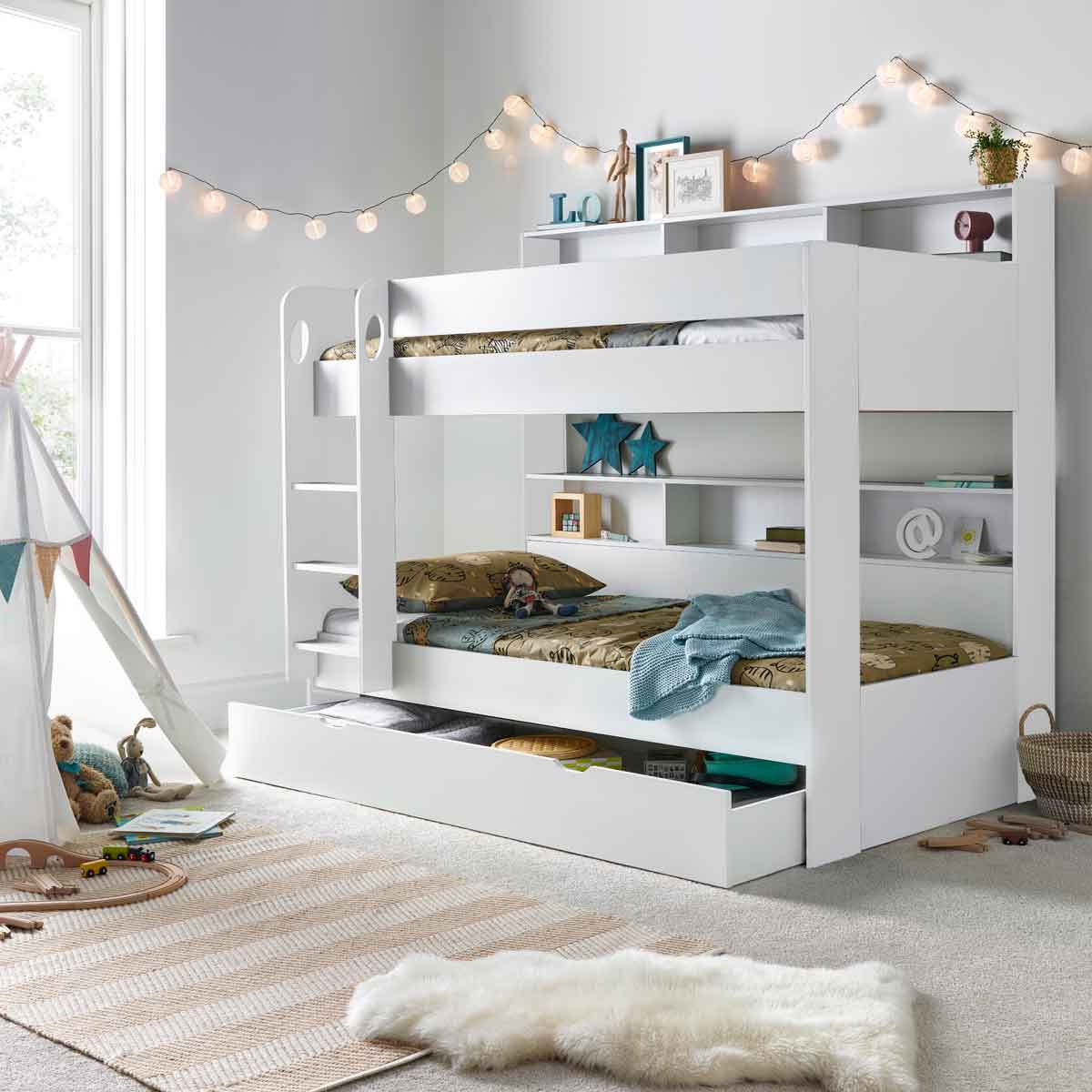  Oliver White Storage Bunk Bed With Drawer And Pocket Sprung Mattress