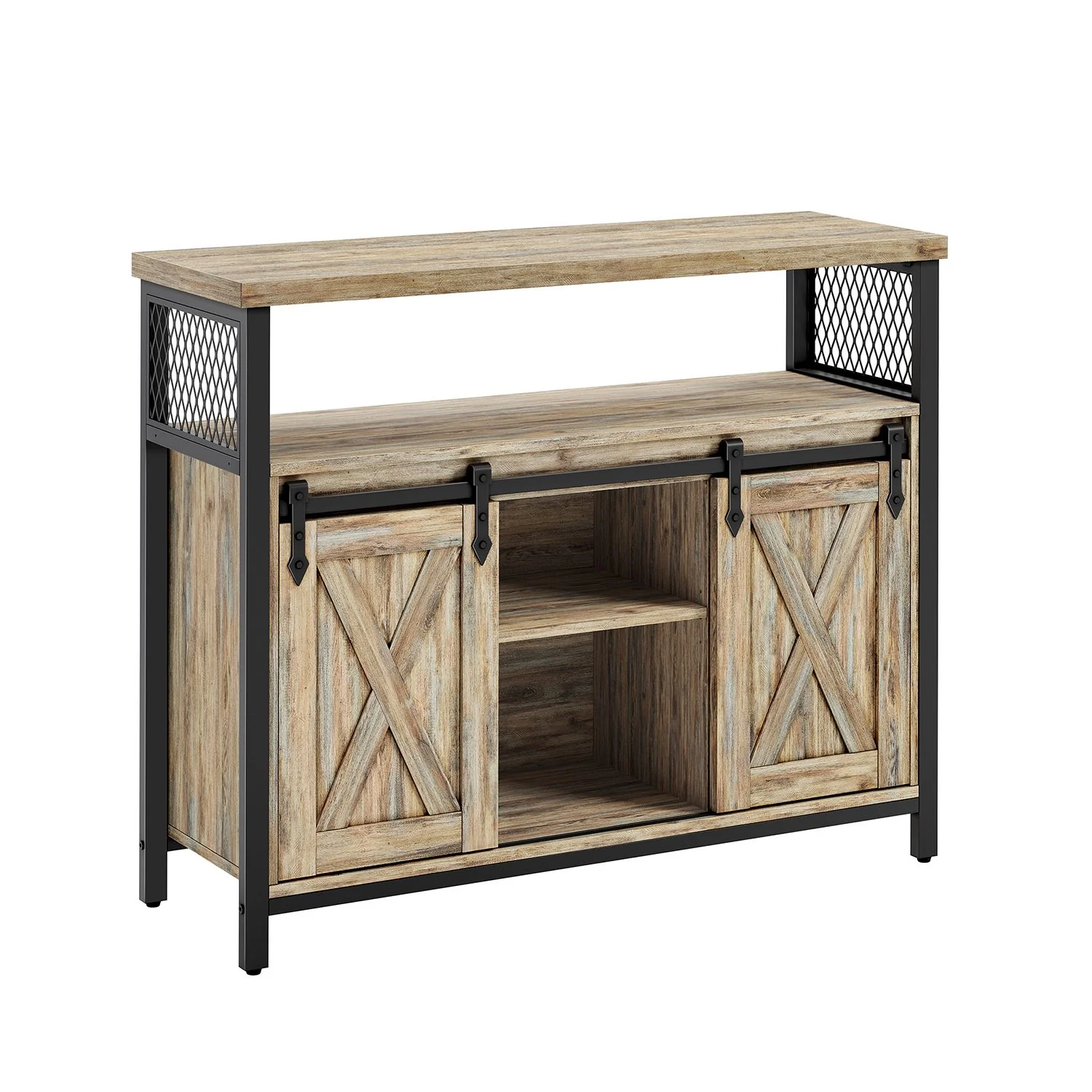 VASAGLE Industrial Dining Sideboard, Turquoise Brown and Ink Black