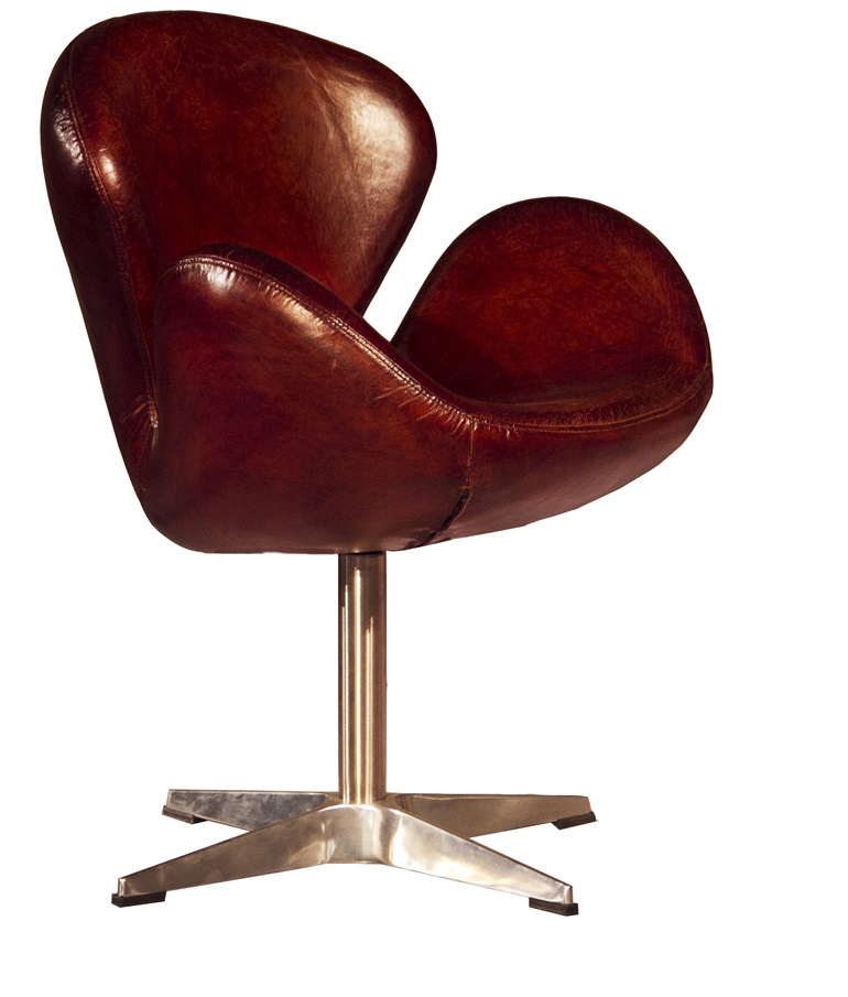 Brown Vintage Handmade Swan Chair Distressed Real Leather