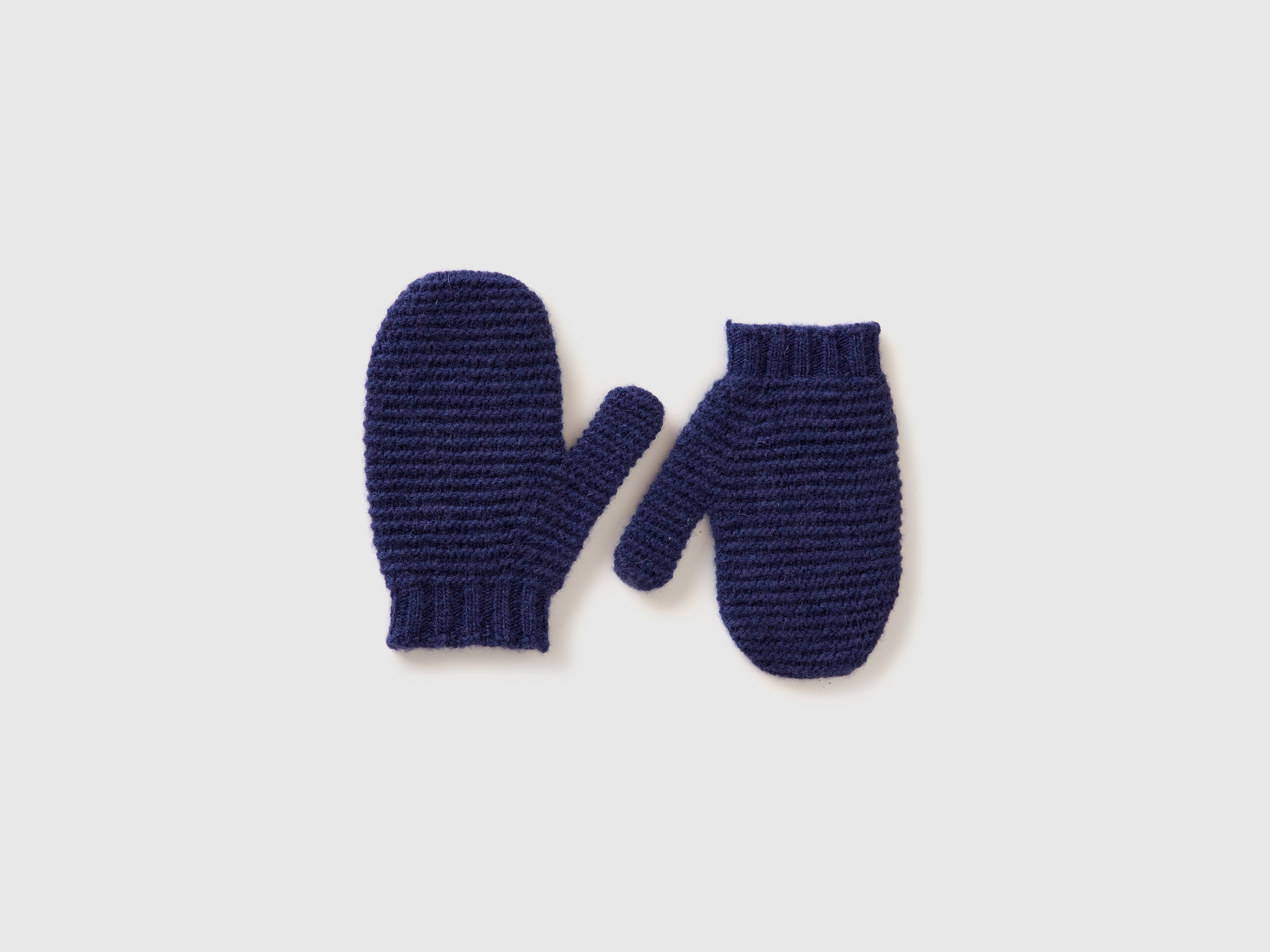 Benetton, Moufles En Mélange De Laine Stretch, taglia 4-6, Bleu Foncé, Enfants