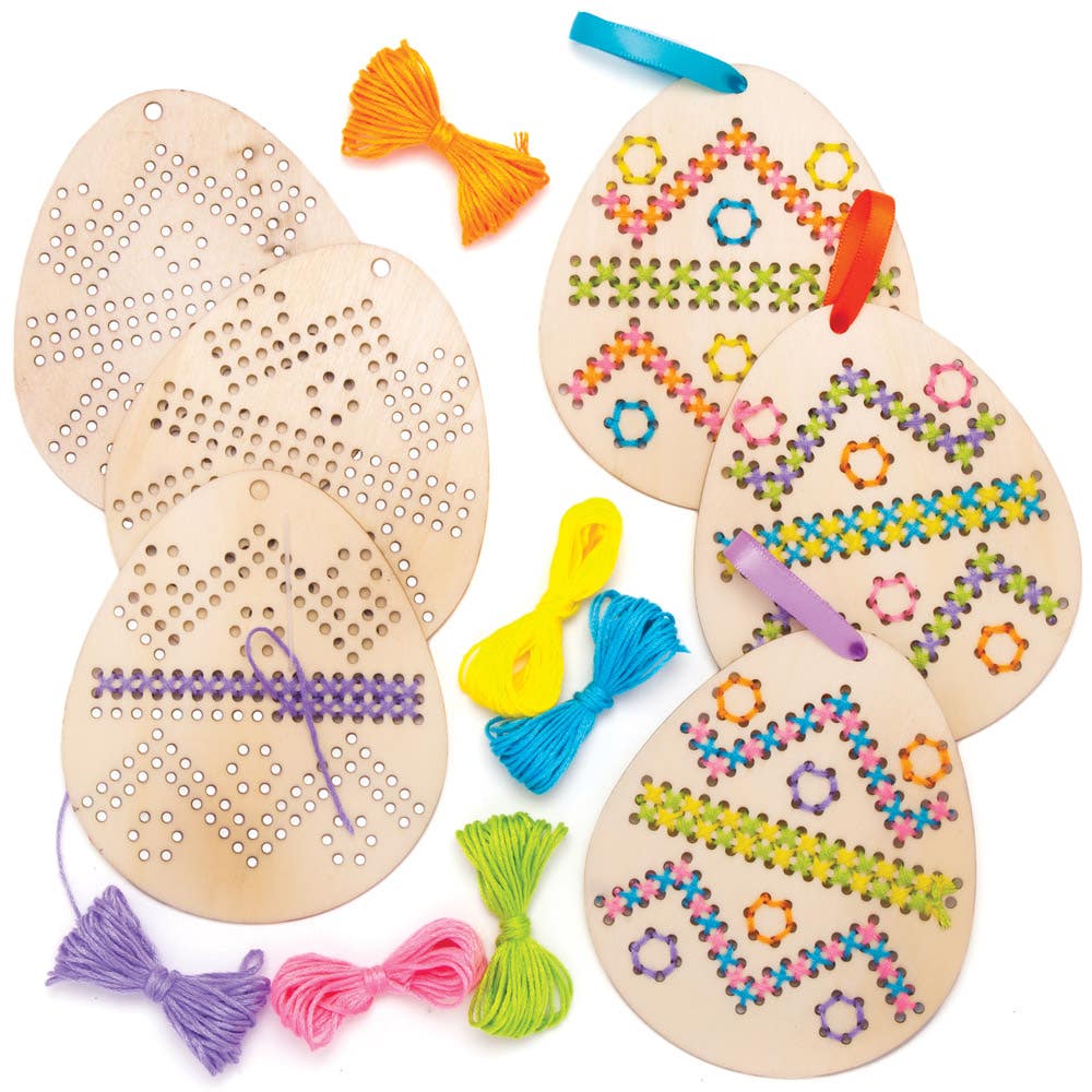 Baker Ross Easter Egg Wooden Cross Stitch Decoration Kits (Pack of 5)