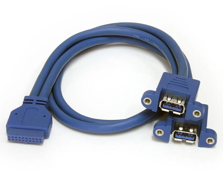 StarTech.com 2 Port Panel Mount USB 3.0 Cable - USB A to Motherboard Header Cable F/F - 2 x Type A Female USB - 1 x IDC Female USB - Blue