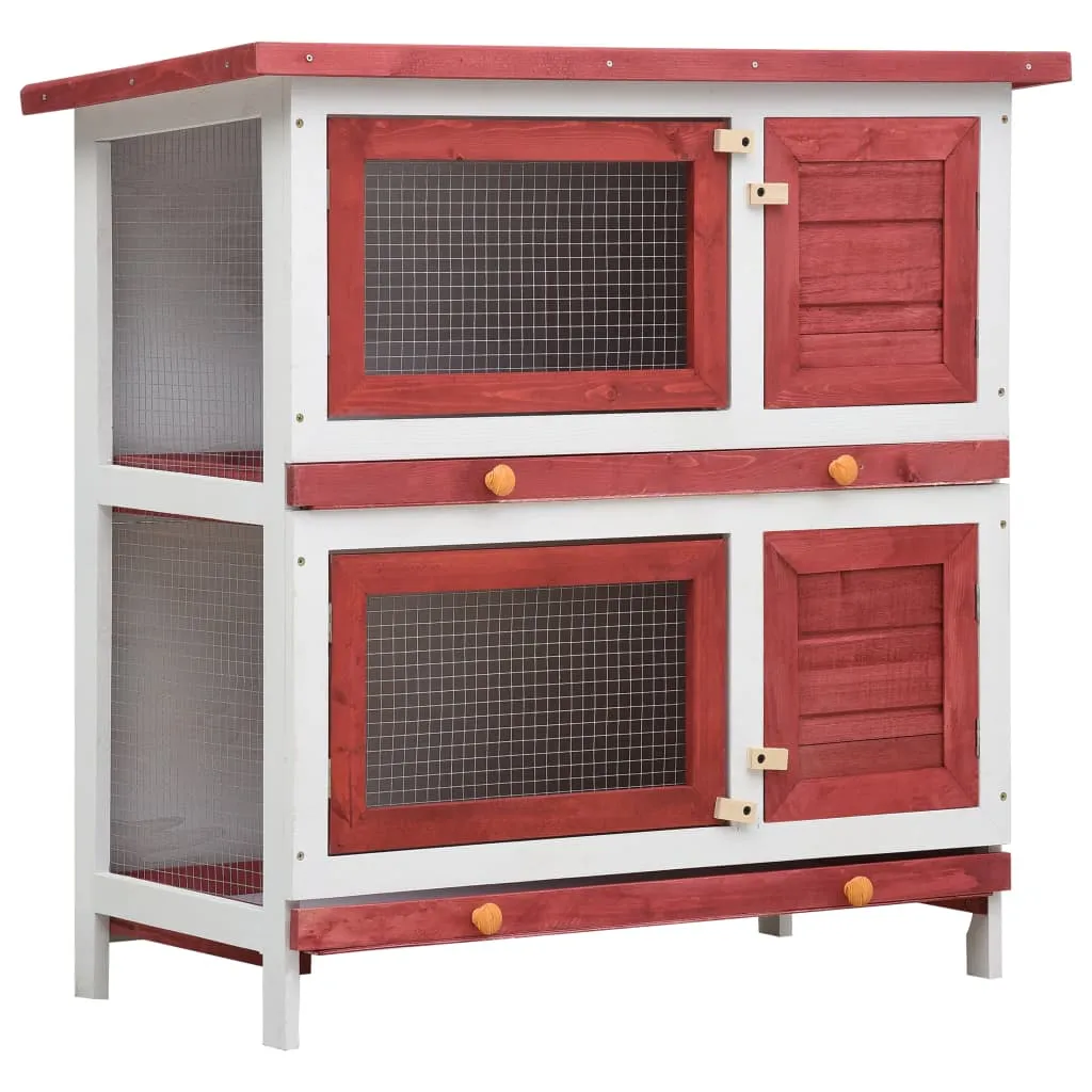 VidaXL Outdoor Rabbit Hutch 4 Doors Red Wood