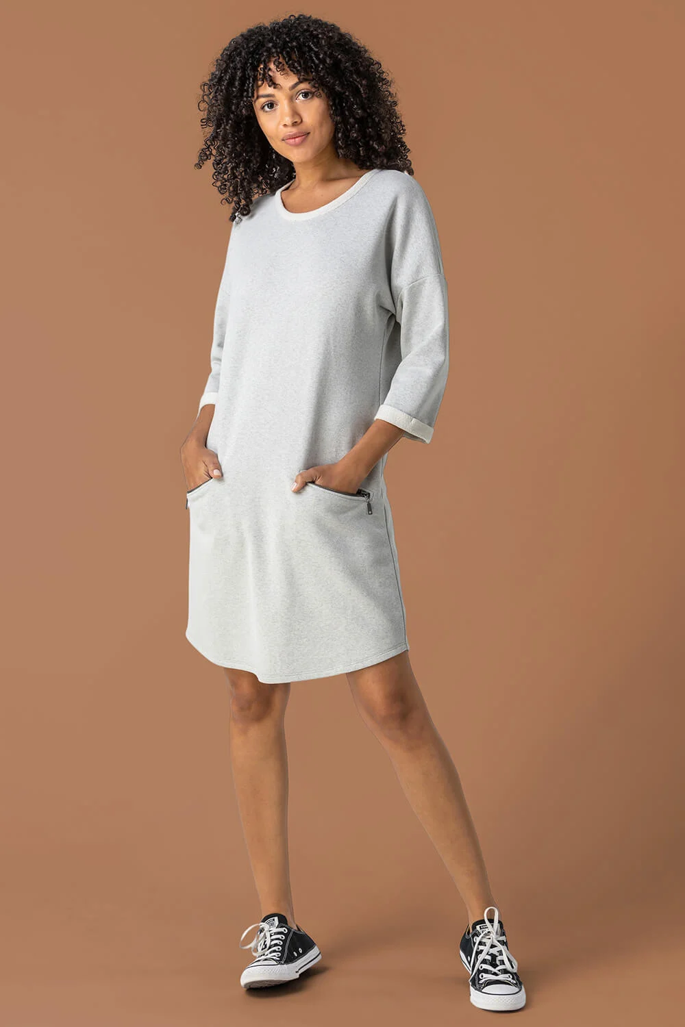 Roman Originals Zip Pocket Detail Jumper Dress in Grey
