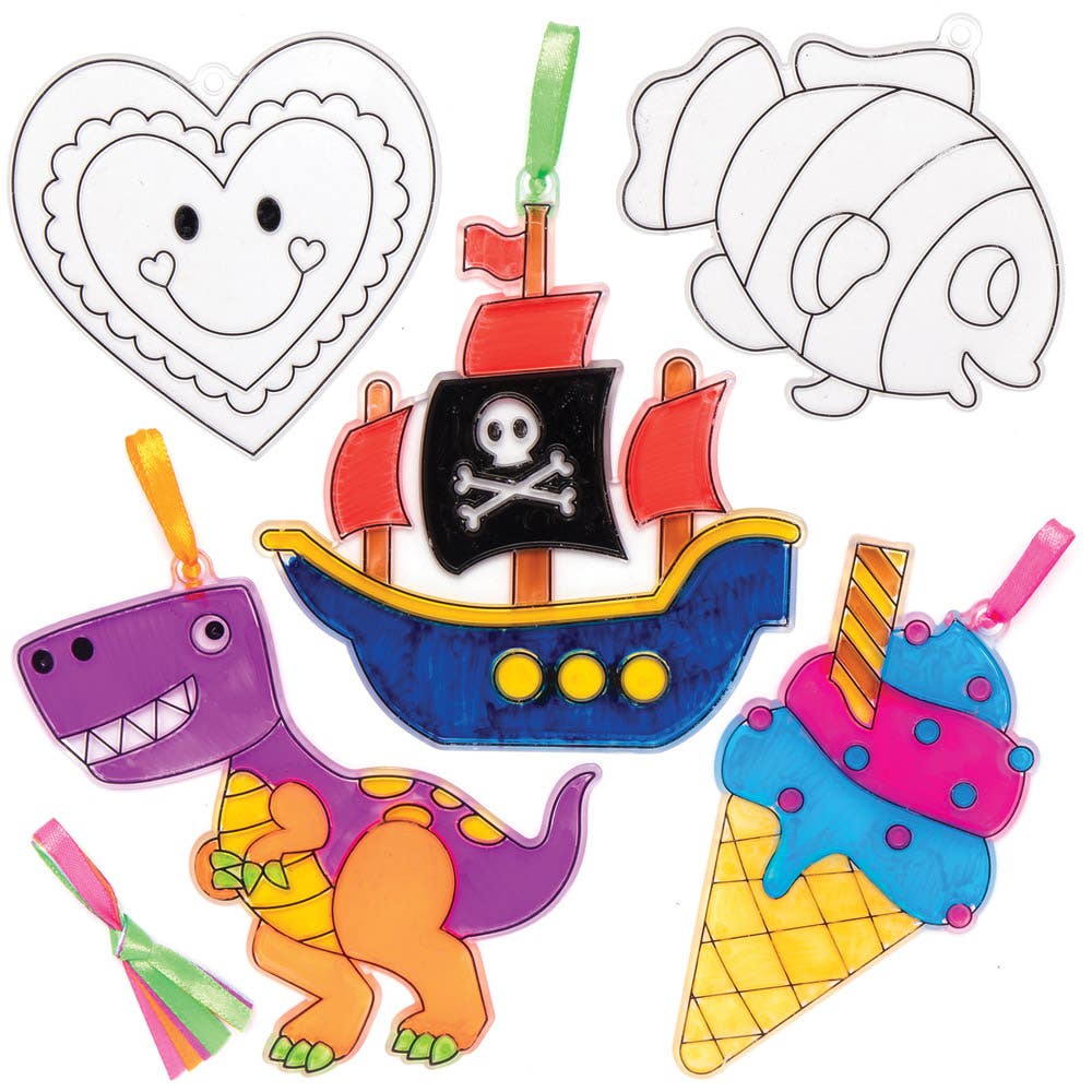 Baker Ross Craft Suncatchers - 10 Assorted Acrylic DIY Suncatchers. Suncatcher Painting For Kids. Stained Glass Suncatchers. Size 7-12cm.