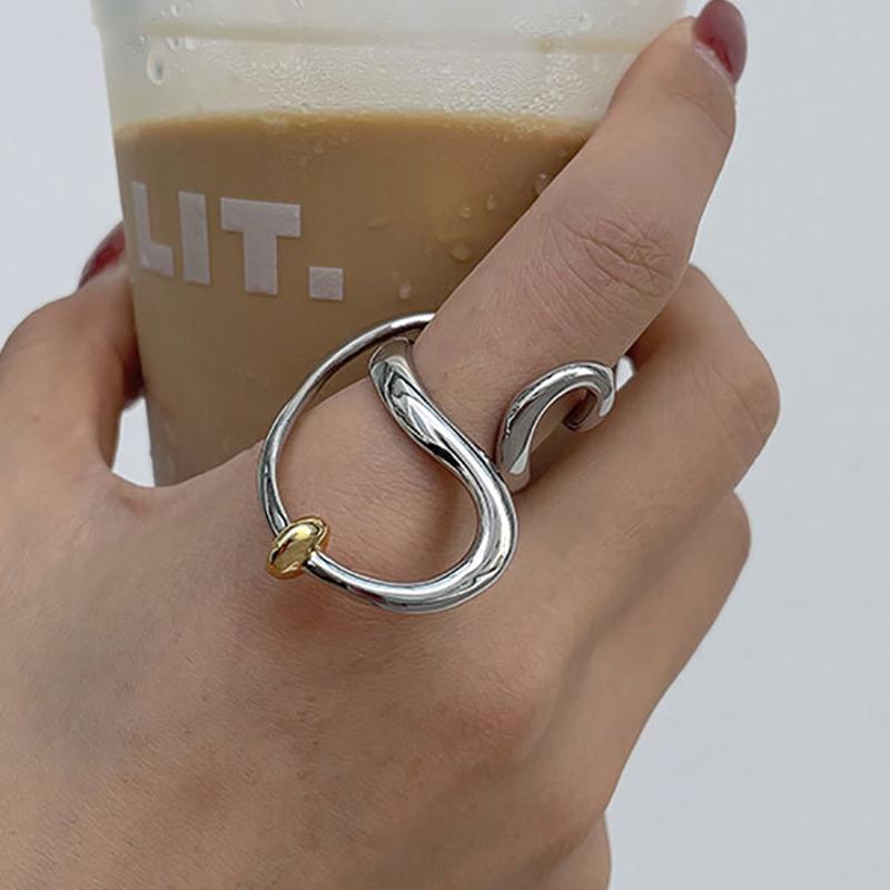S925 Silver Minimalist Rings for Women New Fashion Exaggerated Distorted Lines Geometric Rings Set Party Jewelry Resizable