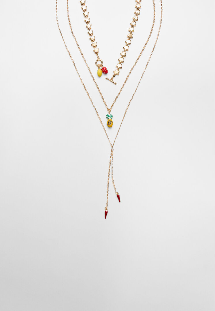 Stradivarius 3er-Pack Halsketten mit Früchten Goldfarben OS