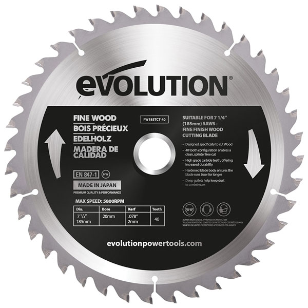 Evolution Fine Wood Mitre/Table Saw Blade 210 x 25.4mm x 40T