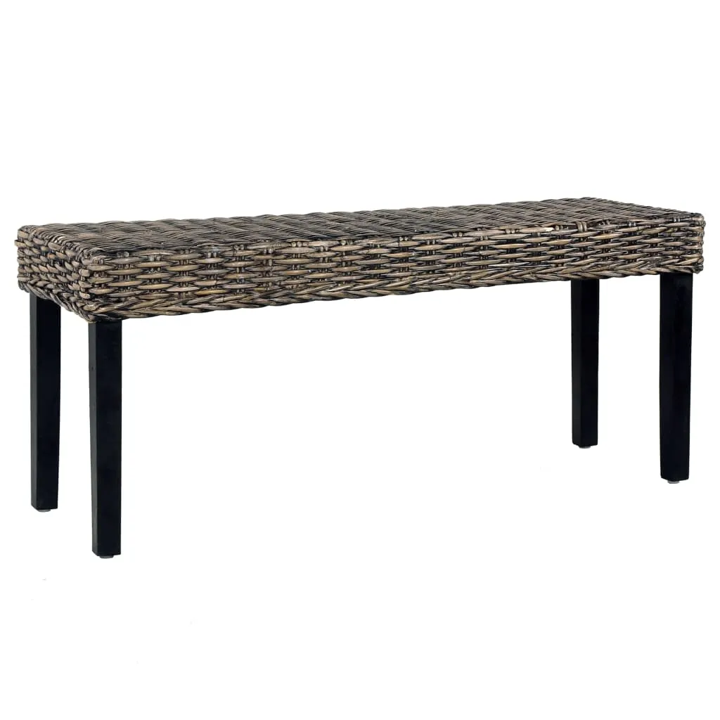 VidaXL Bench 110 cm Black Natural Kubu Rattan and Solid Mango Wood