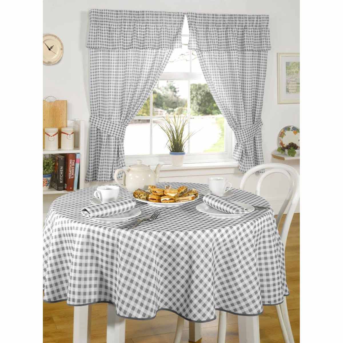Emma Barclay Molly Gingham Check Tablecloths & Napkins Charcoal - 63'' Round