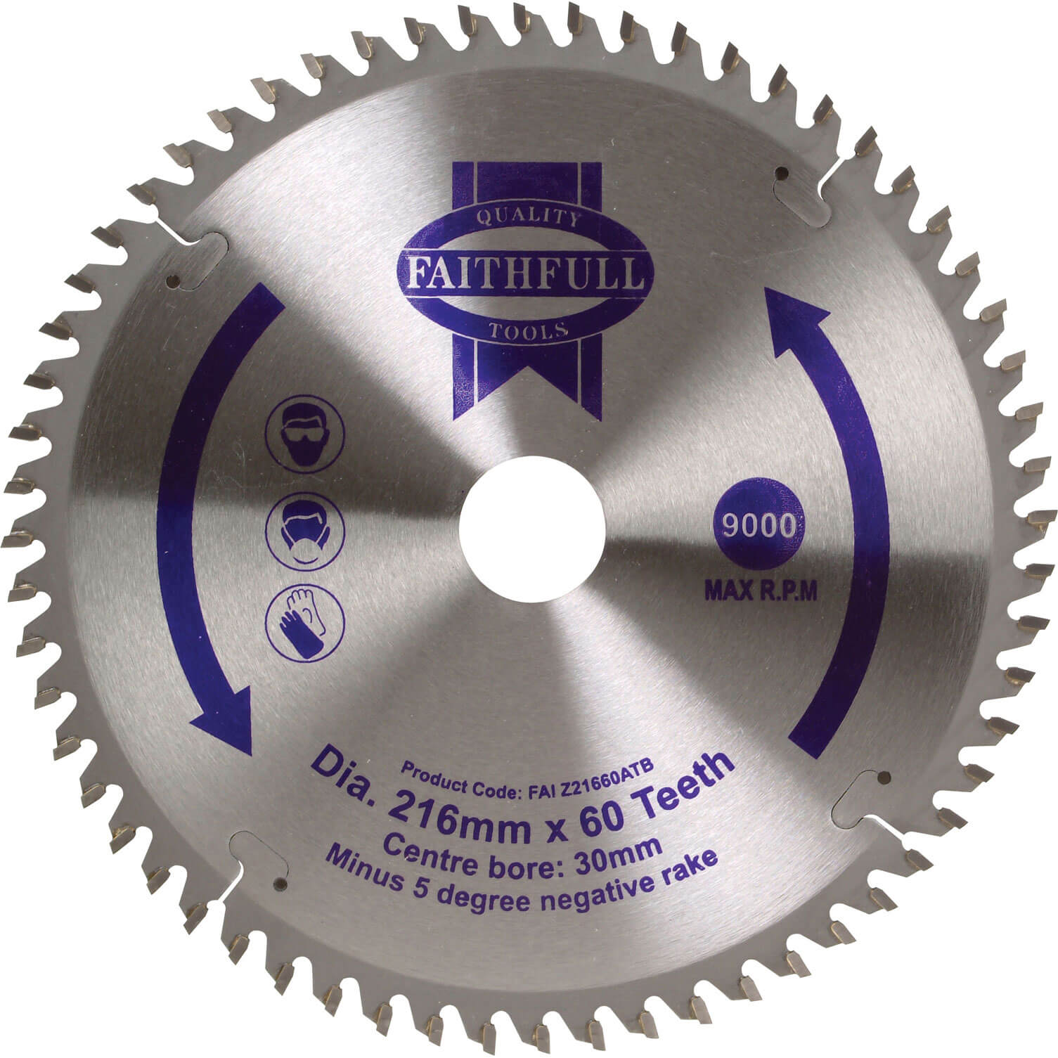 Faithfull TCT Cross Cut Mitre Saw Blade 216 x 30 mm x 60T