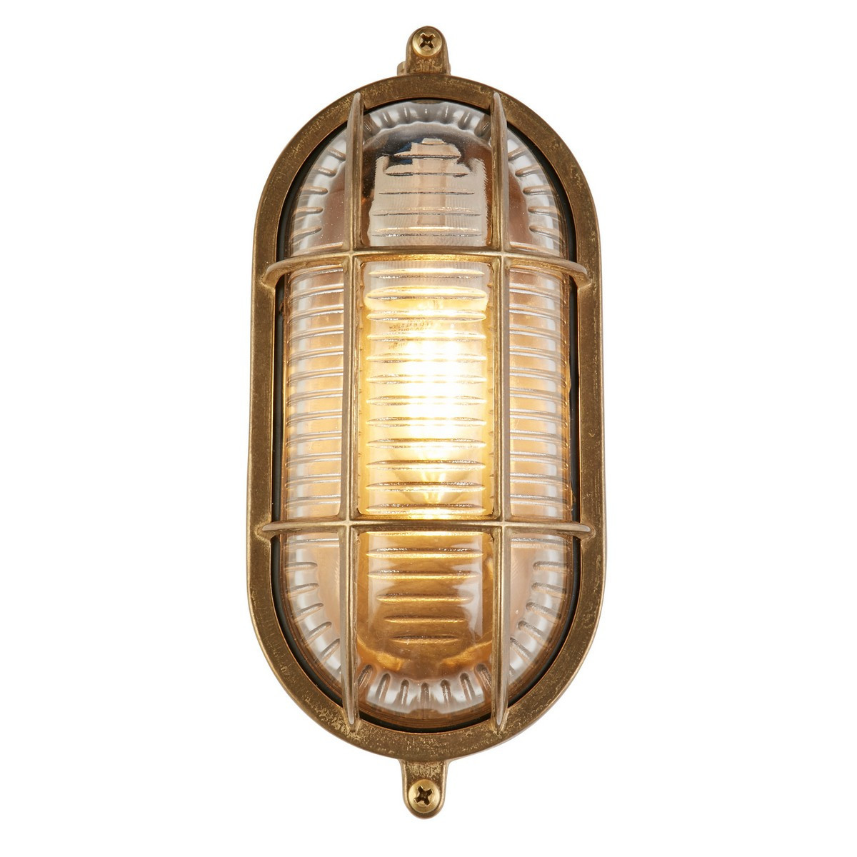 Searchlight Lighting Bulkhead Oval Outdoor Light Solid Brass, Ribbed Glass