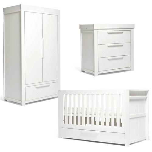 Mamas & Papas Franklin 3 Piece Cotbed Range with Dresser and Double Wardrobe - White Wash