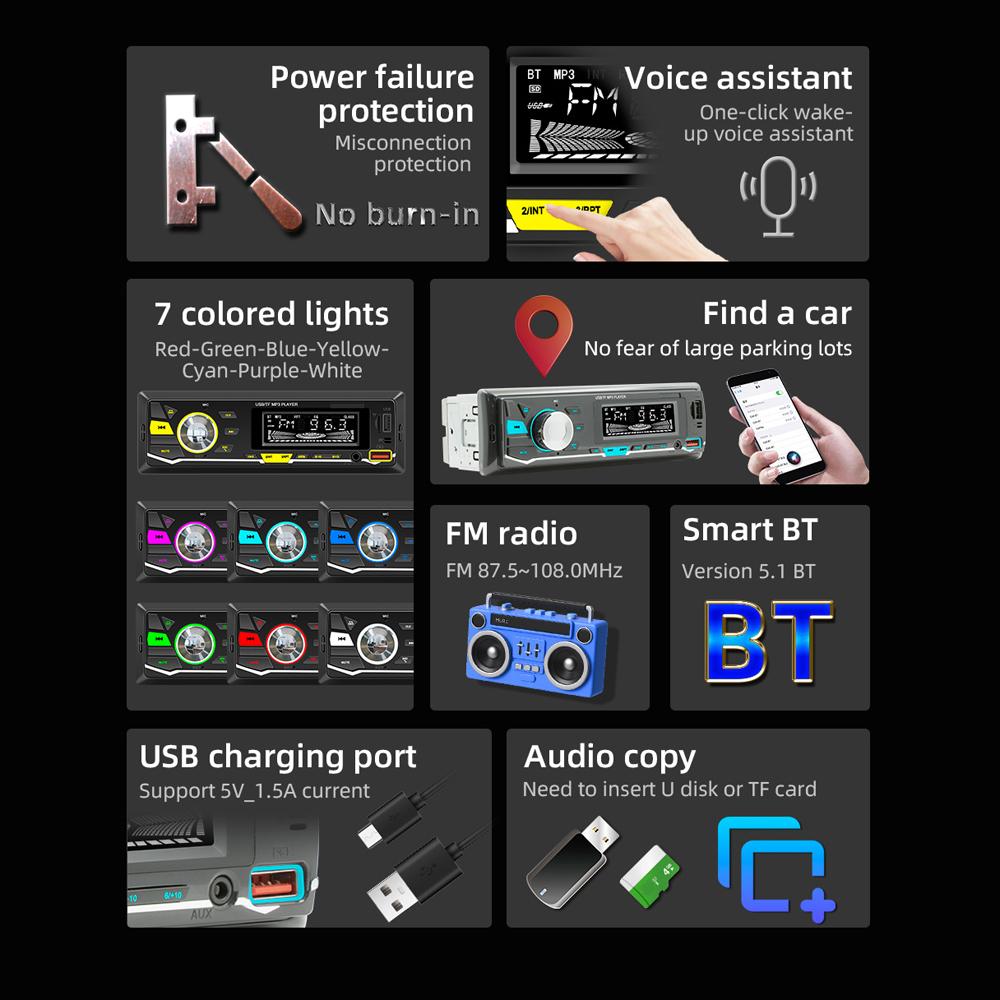 VehicleKit Car Mp3 Player Bt Stereo Receiver Fm Radio Hands-free Calling U-disk/tf Card/aux-in Player Support