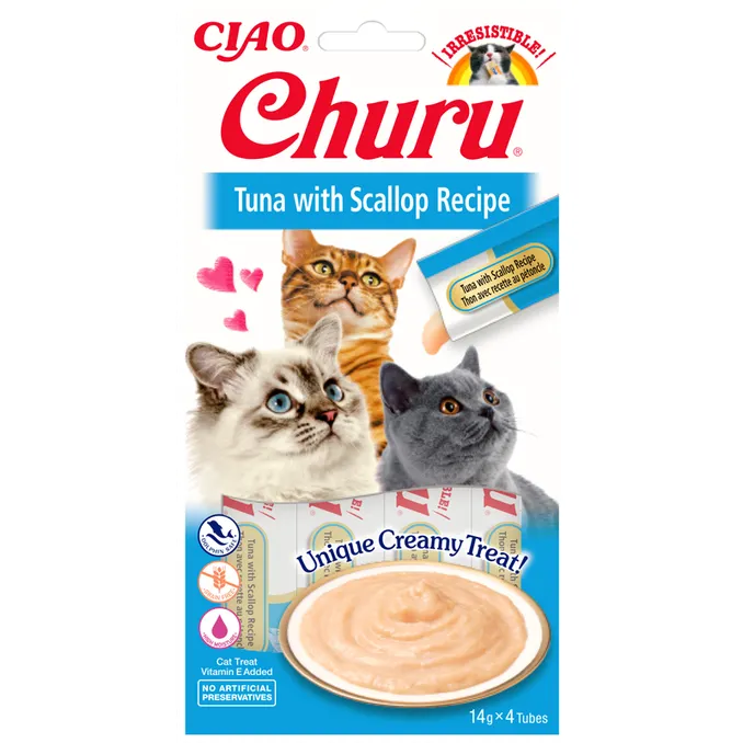 Ciao Churu Tuna with Scallop Recipe Puree for Cats - 4 x 14g