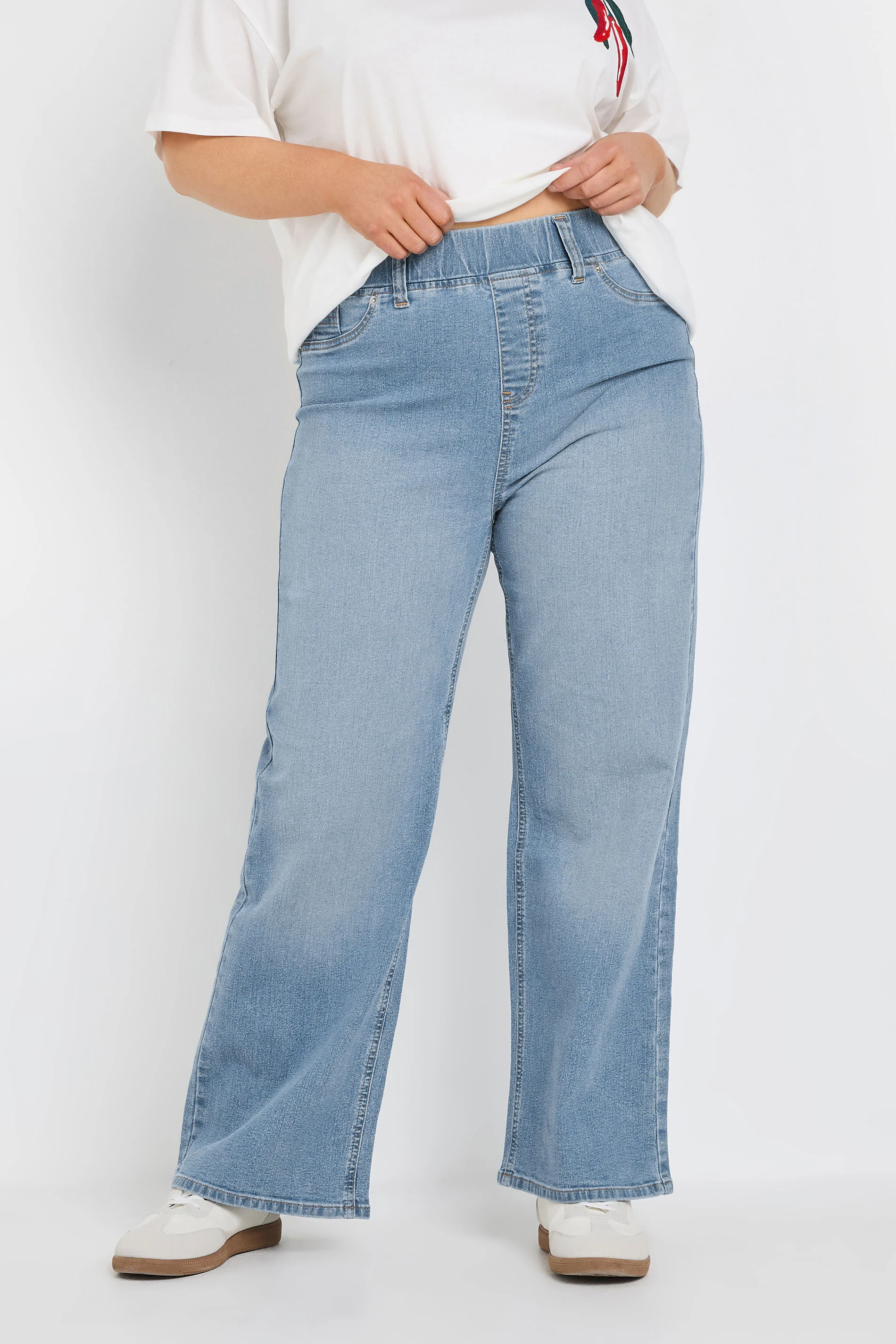  Curve Light Blue Wide Leg Stretch Jeggings, Grande Taille & Courbes, 