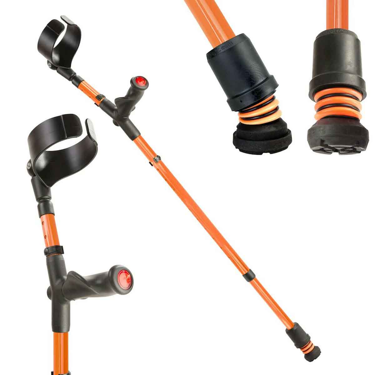 Flexyfoot Closed Cuff Comfort Grip Double Adjustable Crutch - Orange (Single Right)