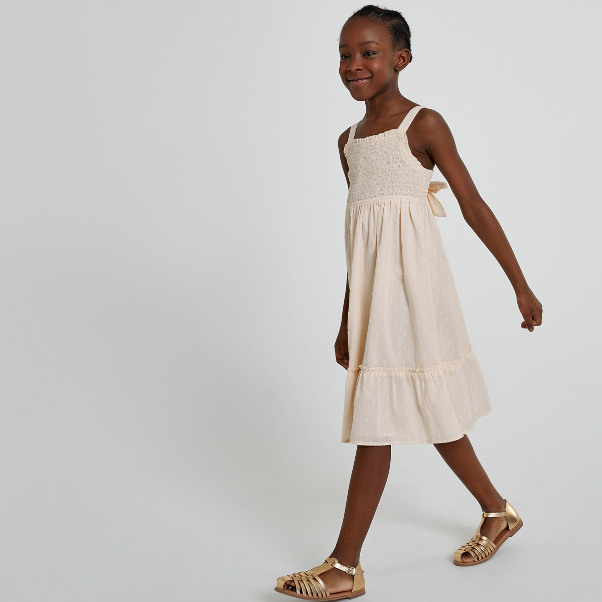 La Redoute Collections Cotton Strappy Party Dress With Smocked Bodice By La Redoute