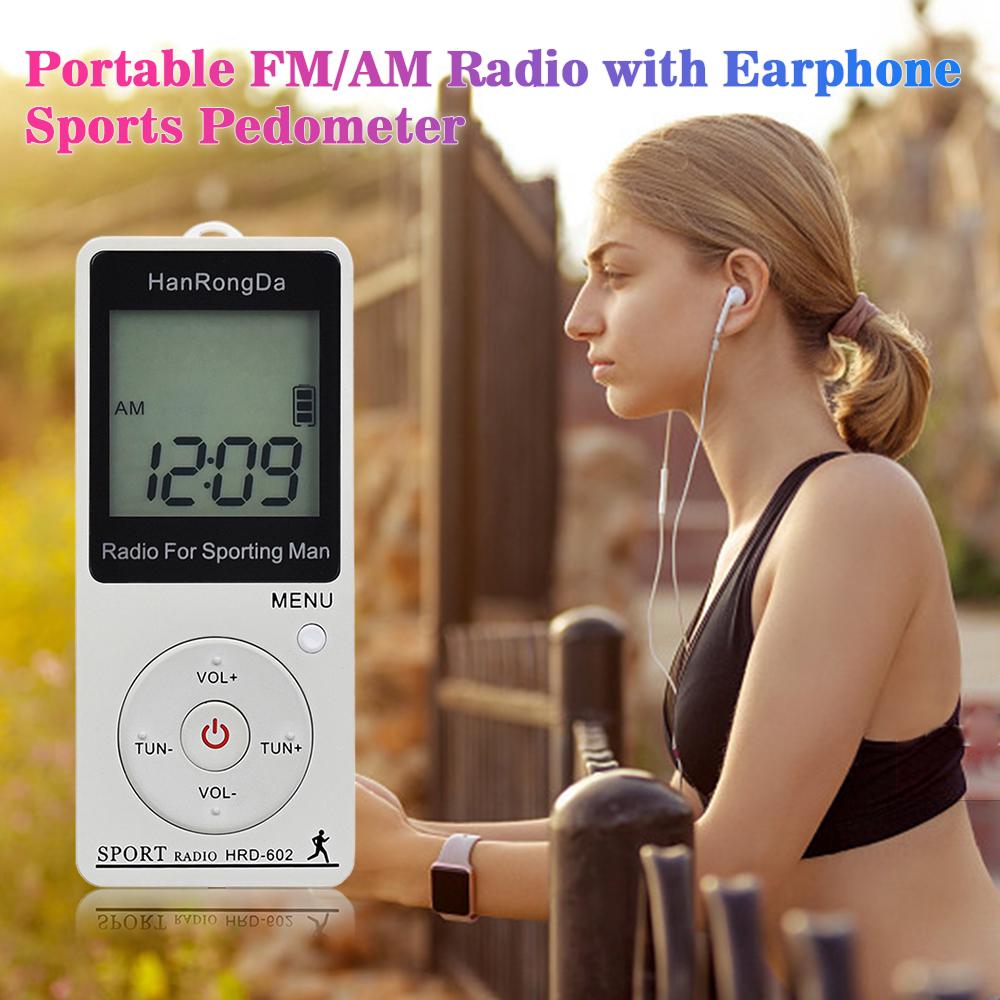 TOMTOP JMS HRD-602 Portable Radio Receiver FM/AM Radio LCD Display Lock Button Pocket Radio with Earphone blue