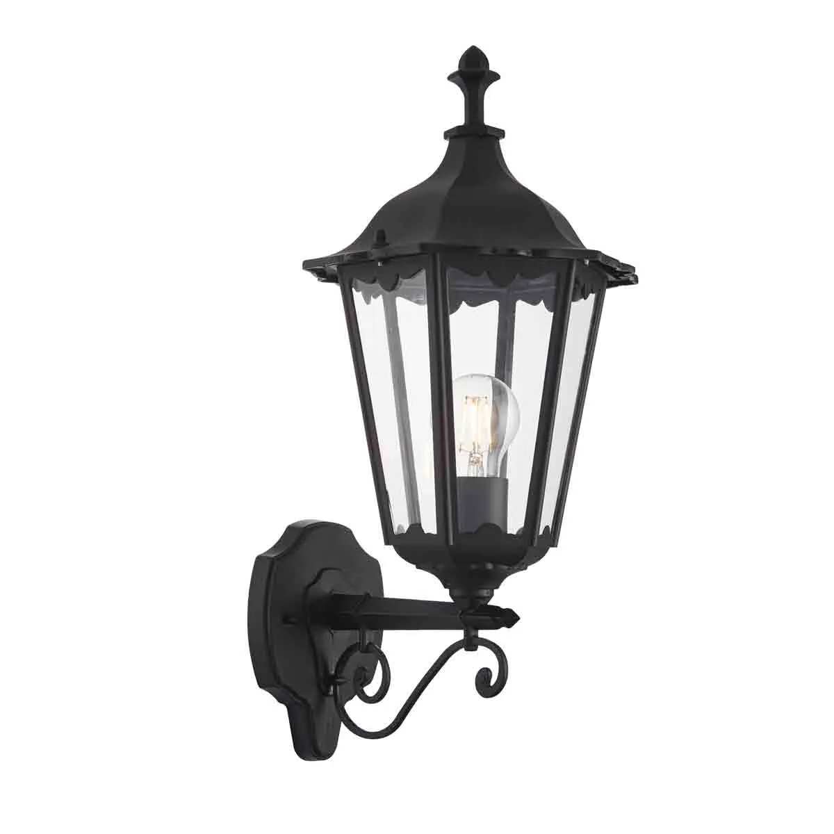 Burford 1 Light Outdoor Wall Lantern Matt Black Paint Glass IP44 E27