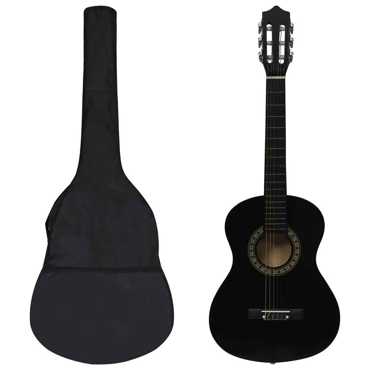 VidaXL 8 Piece Classical Guitar Beginner Set Black 1/2 34"