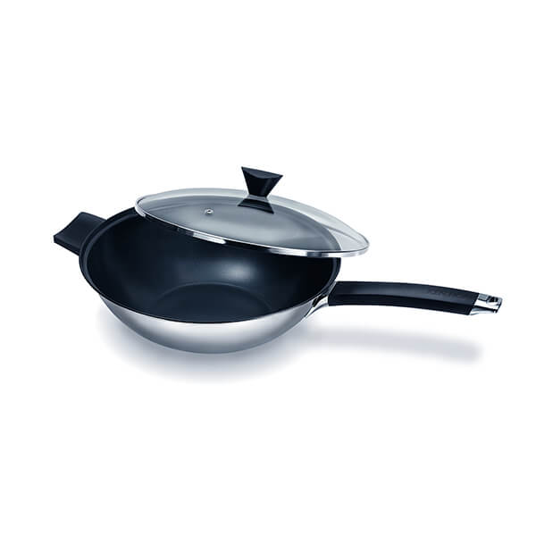 Ken Hom 2-Teiliges Wok-Set - Karbonstahl Mit Antihaftbeschichtung Mit Glasdeckel, 32 Cm