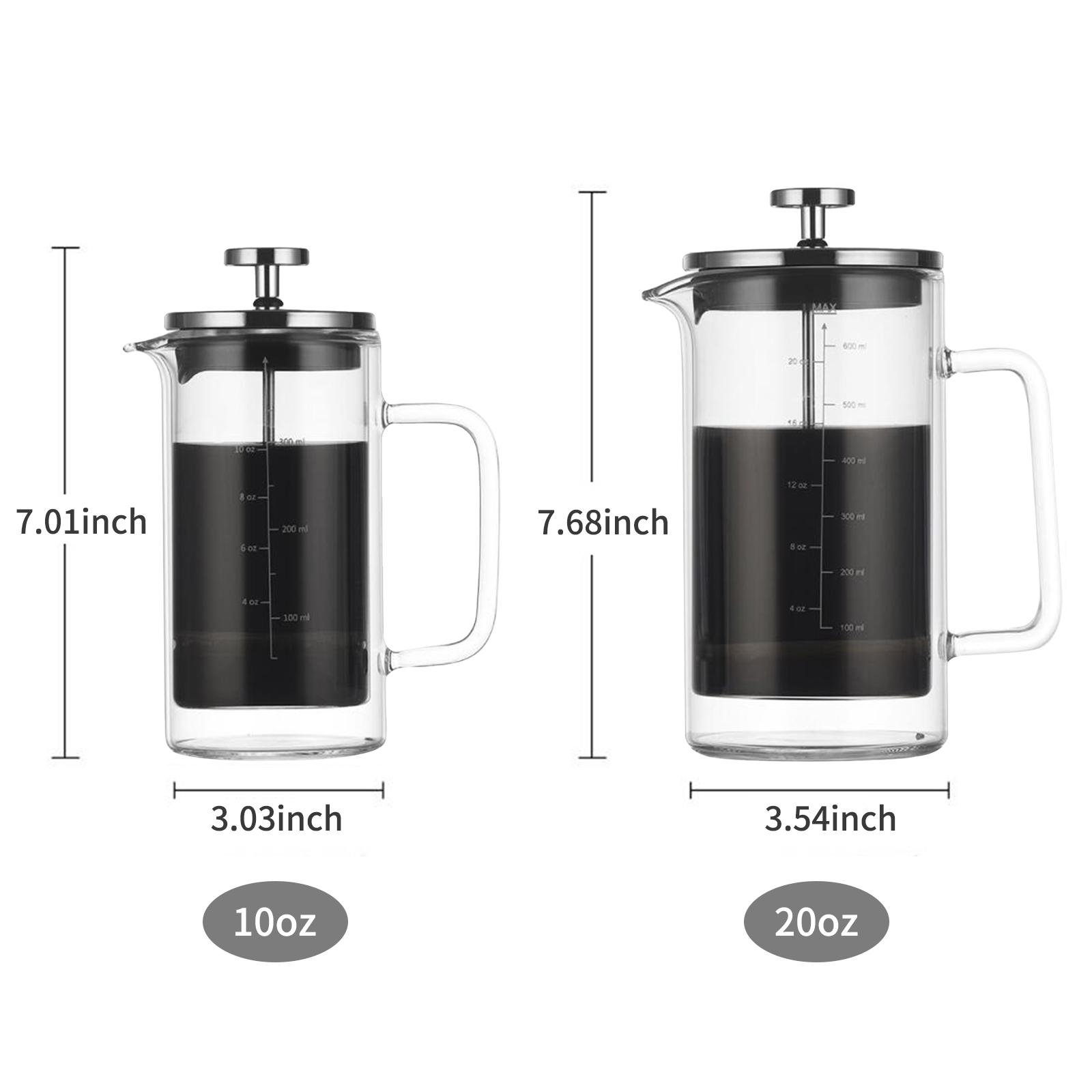 TOMTOP JMS 20oz Double Walled French Coffee Maker Heat Resistant Borosilicate Glass Coffee Pot with 20oz
