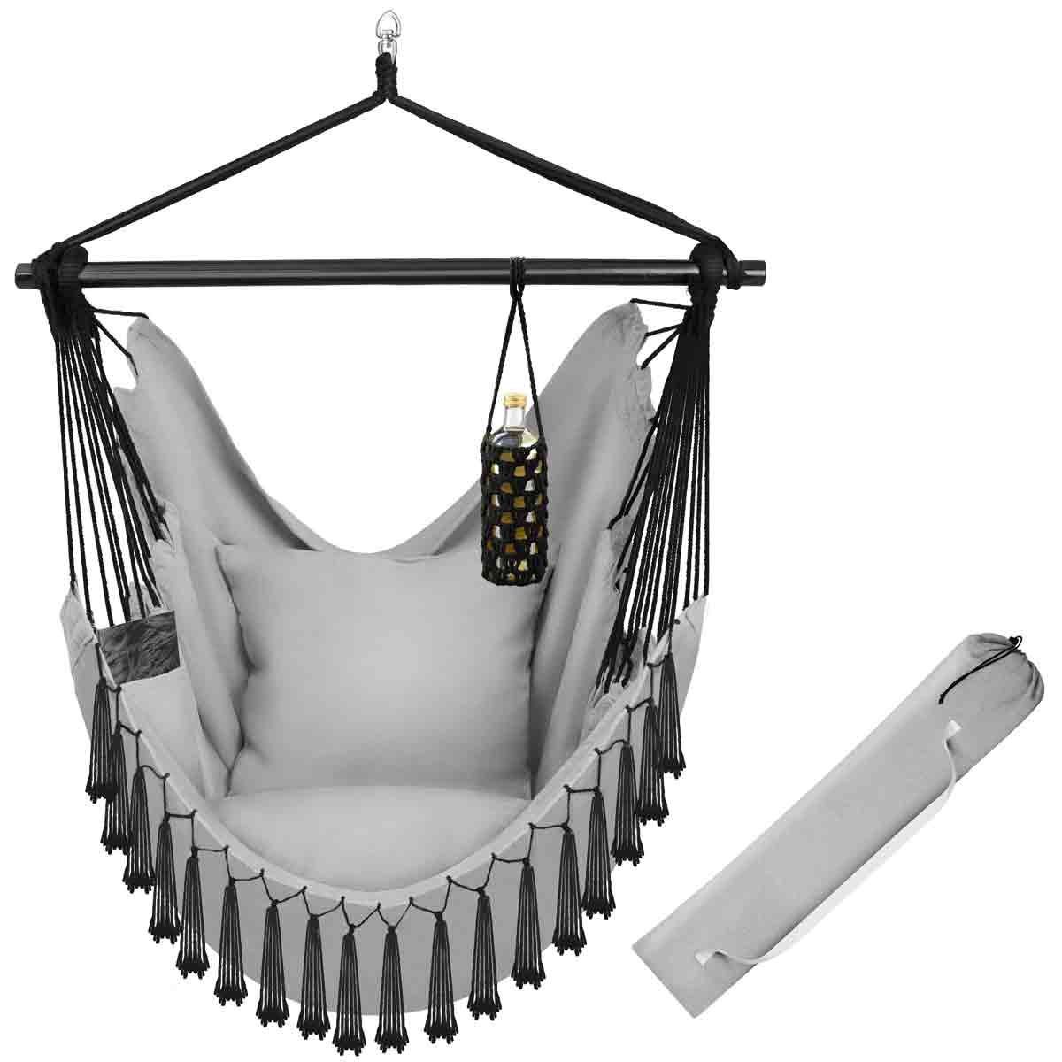 Tectake Hanging Chair Malika, Boho Style, Load Capacity 150Kg - Grey