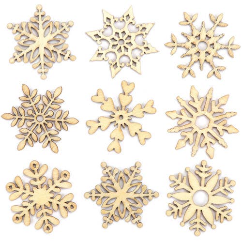 Baker Ross Snowflake Wooden Shapes - 45 Laser Cut Wooden Shapes In 9 Designs. Wood Cutout Snowflake Shapes For Scrapbooking. Size 3cm.