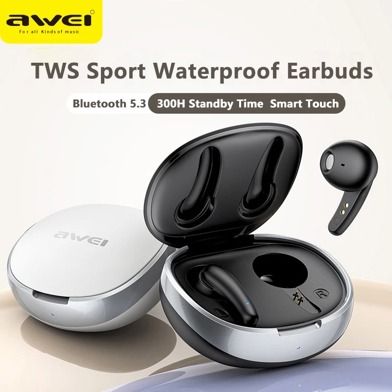 Awei T75 Bluetooth 5.3 Earphones HIFI Quality TWS Wireless Earbuds Sport Headset Waterproof Music