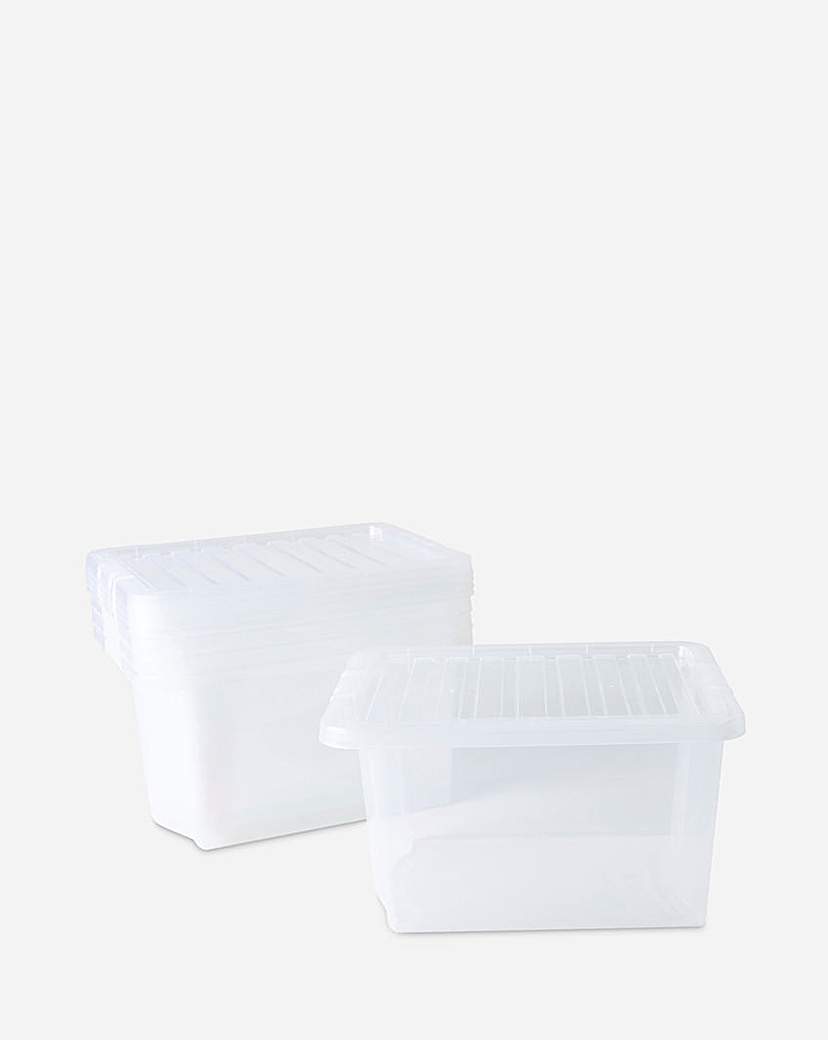 WHAM Storage Pack of 5 - 28 Litre Crystal Plastic Storage Boxes with L