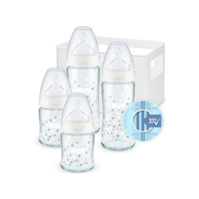 NUK NUK First Choice+ Glass Baby Bottles Starter Set - Grey & White, Grey & White