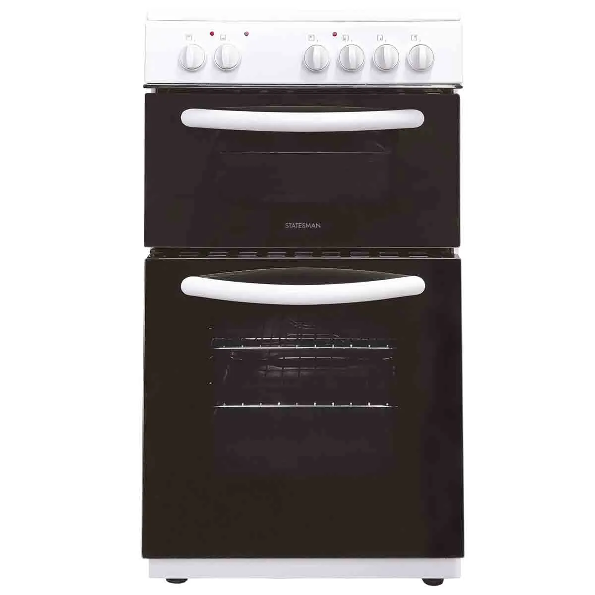 Statesman Double Oven EDC50W Electric Cooker 2 Chrome Shelves Metal Black and White