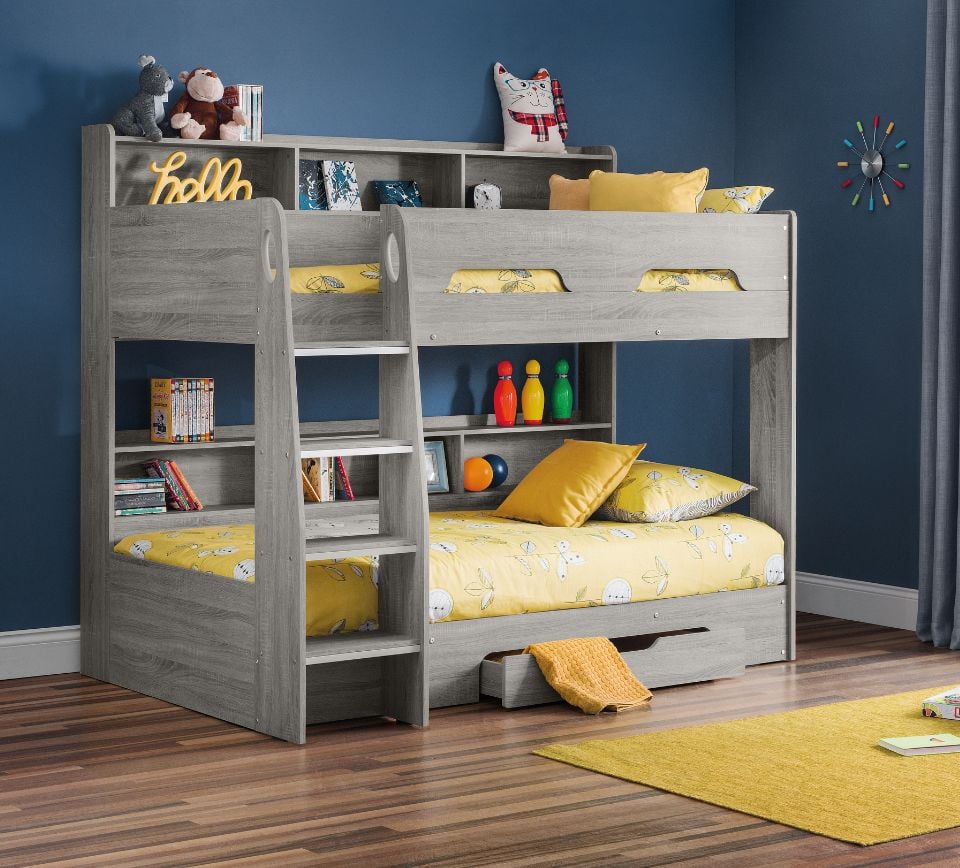 Happy Beds Orion - Single - Kids Bunk Bed - Storage - Grey - Wood - 3ft