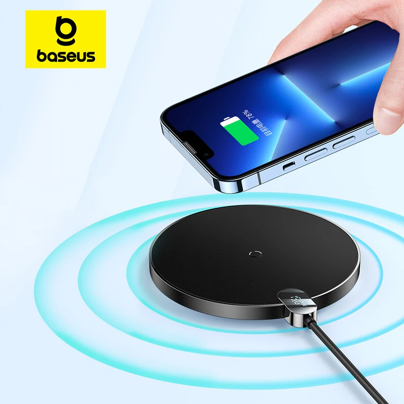 Baseus 15W Wireless Chargers For iPhone 15 14 Samsung LED Display Desktop Wireless Charging Pad For