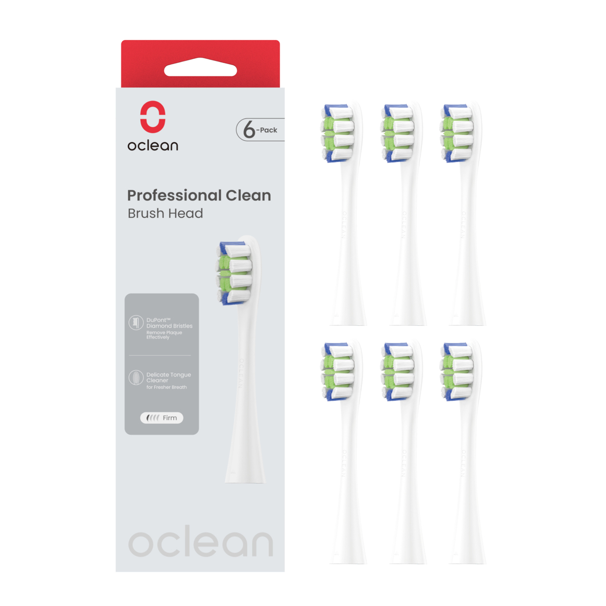 Oclean Professional Clean Brush Head 6Pcs White, White