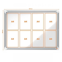 Nobo Premium Plus Wall Mountable Outdoor Magnetic Lockable Notice Board 1902579 Aluminium Frame Hinged Safety Glass Door 8 x A4 White 924 x 668 mm