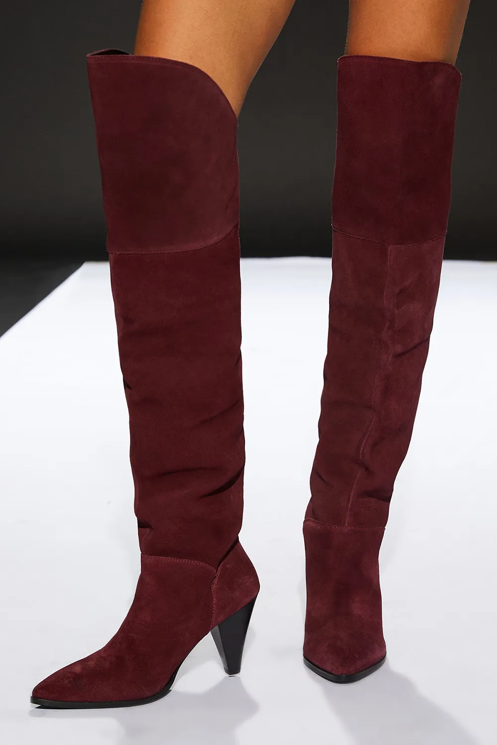 Faith Womens Runway Suede Heeled Over The Knee Boots