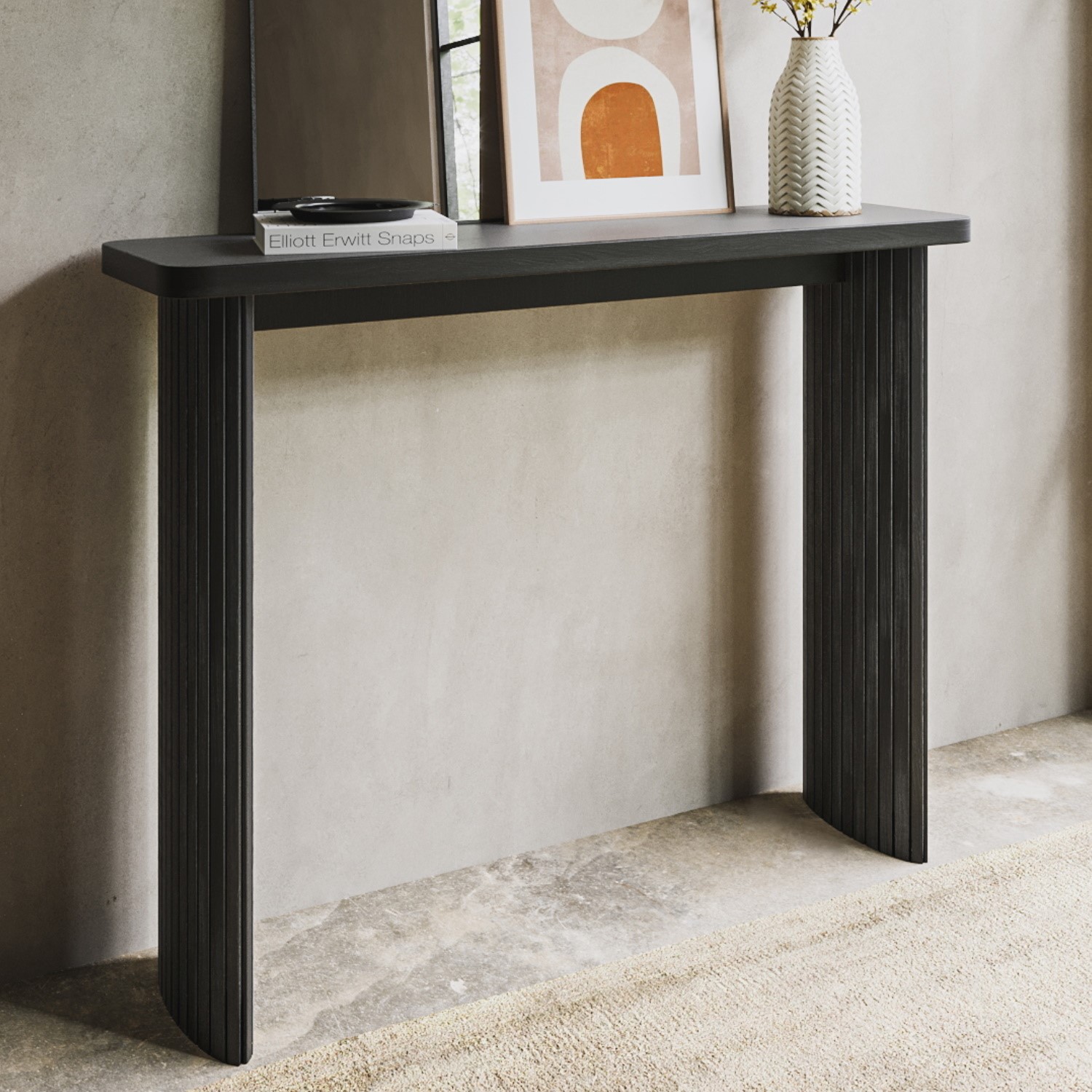 Jarel Narrow Black Oak Console Table -