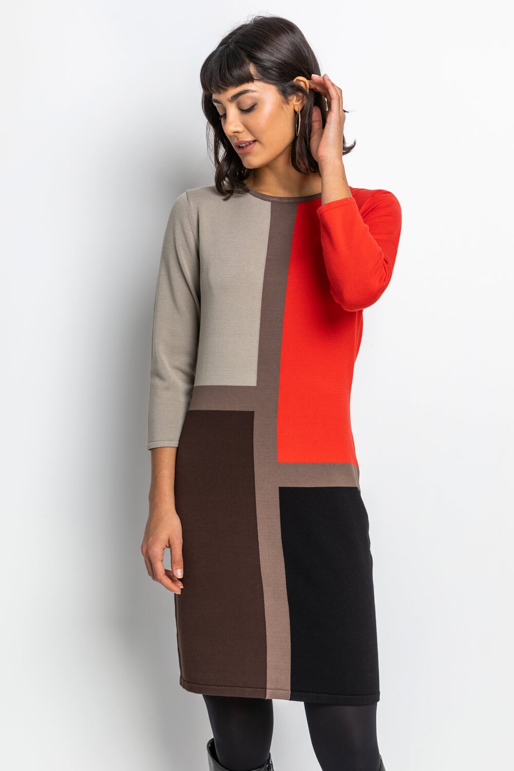 Roman Originals Colourblock Print Jumper Dress in Red