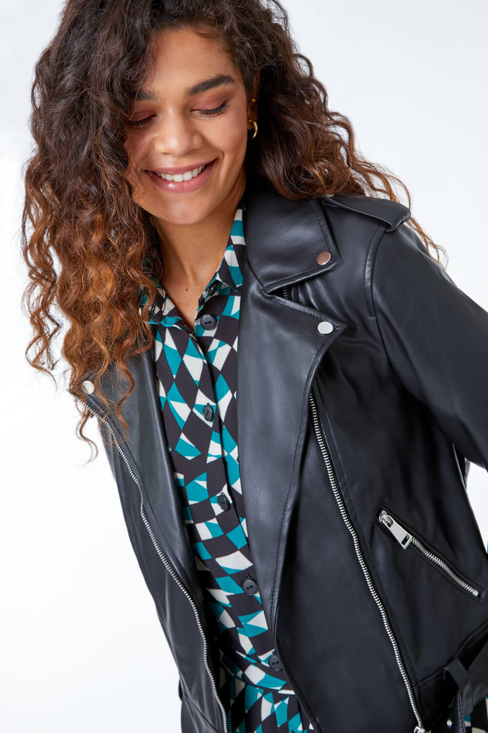 Roman Originals Faux Leather Biker Jacket in Black